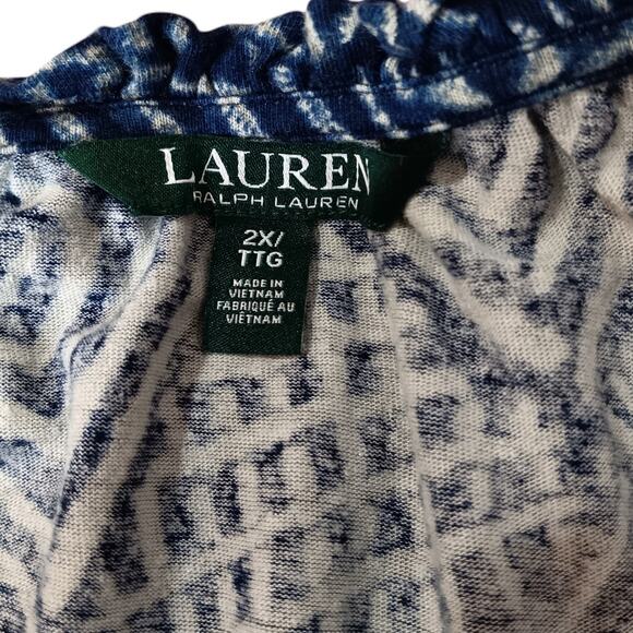 RALPH LAUREN Blouse Top Shirt Linen Blend Size 2X Blue Short Sleeves Tie Front - Picture 4 of 8